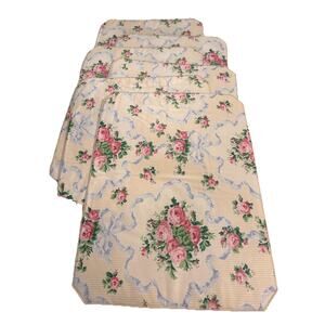 6 Vintage Yellow Blue Cabbage Roses Floral placemats Cottagecore Shabby Chic